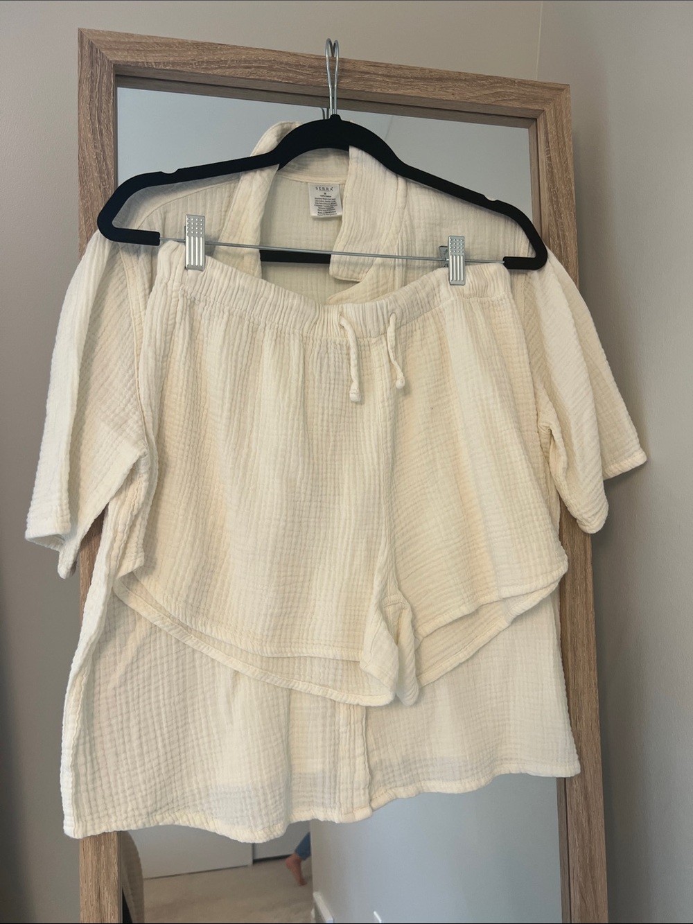 Women's Cream Gauze Lounge Top and Shorts Set